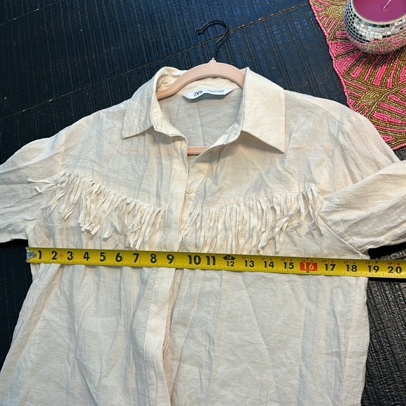 Zara western cowgirl style fringe button down shirt off white / beige size M - Picture 8 of 9